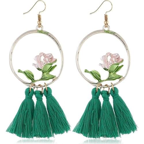 2018 Summer New Large Round Earrings Fashion Unique Design Drop Oil Rose Flower Brincos Glamour Women Earrings Accessories