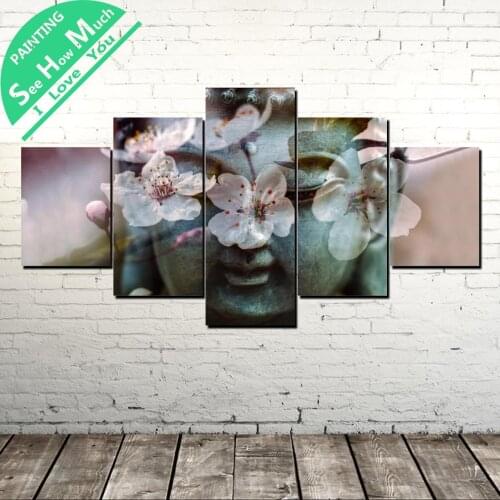 5 Piece Lotus Flowers Buddha Wall Art Canvas Poster and Print Canvas Painting Decorative Picture Canvas Painting Home Decor