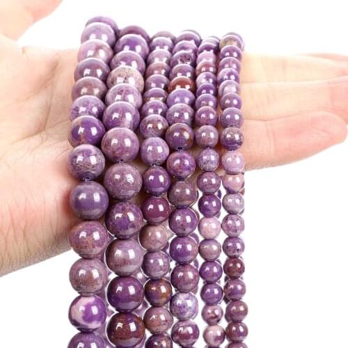 2021 High Quality 6-10mm Natural Stone Bead For Jewelry Making DIY Round Purple Mica Stone Bead Charm Bracelet Necklace Handmade