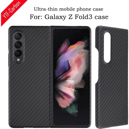 YTF-carbon Real Carbon fiber Case For Samsung Galaxy Z Fold 3 case, Aramid fiber Slim design Z Fold3 5G Anti-fall Phone shell