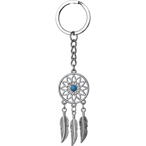 ISINYEE Fashion Antique Dream Catcher Keychain For Women Girls Vintage Silver Leaf Tassel Friendship Jewelry
