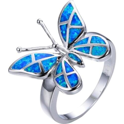 Fashion Exquisite Exaggeration Blue Butterfly Rings For Women Silver Jewelry Accessories Party Gifts SAR125