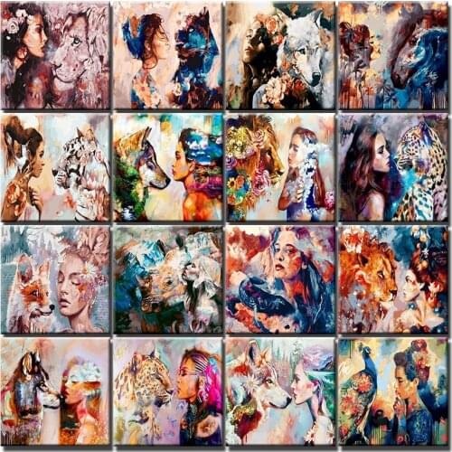 Girls Animals Painting With By Number DIY Kits On Canvas For Drawing Coloring Handmade With Framed Picture By Number Home Decor