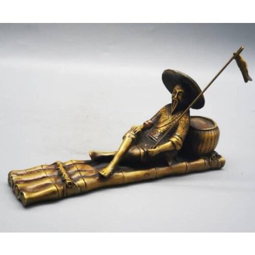 China brass Jiang Taigong fishing crafts statue