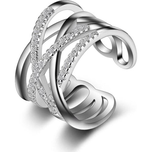 Geometric 925 sterling silver Adjustable Rings for Women Trendy Engagement Wedding Cubic Zirconia Ring Brides Jewelry