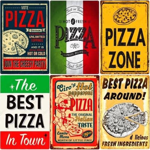 Metal Signs Pizza Zone Plaque Fast Food Vintage Metal Sign Pub Bar Home Decoration Homemade Poster Italian Pizza Wall Art Plate