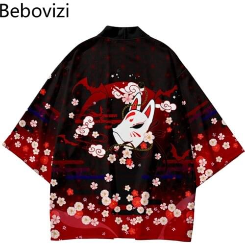 Fashion Kimono Men Women Cardigan Sakura Haori Obi Asian Clothes Pant Suit Falun Fox China Harajuku Japanese Style Sets