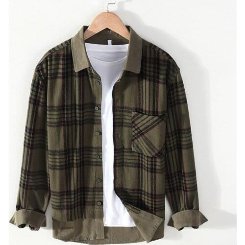 96330 Autumn Winter Men Plaid Shirts Jackets Woolen Cotton Long Sleeve Turn-Down Collar Casual Loose Thicken Male Coats Clothes