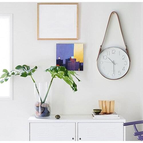 Wall Alarm Clock Nordic Movement Glass Home Decor Paux Leather Belt Hanging Bell