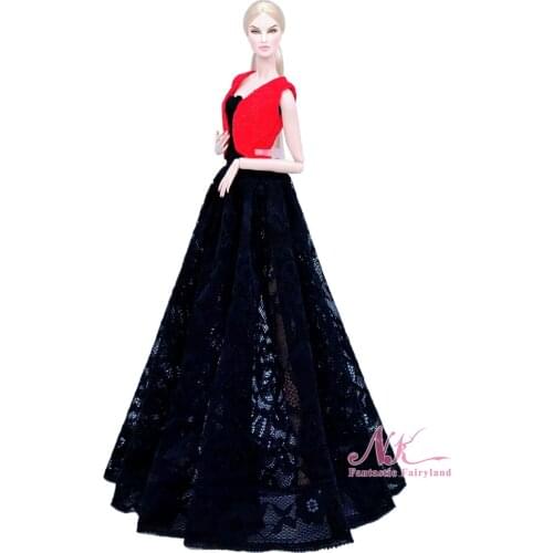 NK Newest 1 Set Doll Noble Black Wedding Dress Fashion Red Vest Jacket Dress Top Design For Barbie Accessories Doll Girl Toy 8X