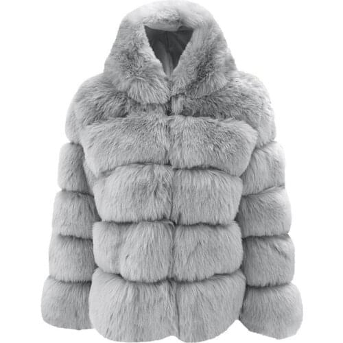 New Fashion Faux Fox Fur Coat Women 2019 Autumn Winter Hooded Fur Coats Female Thicken Plus size Splice Faux Fur Outerwear H706