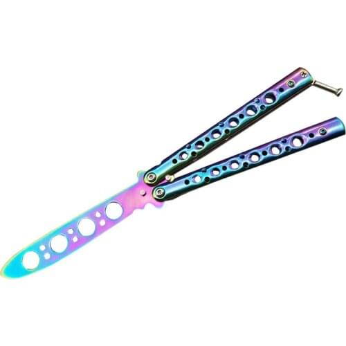 Stainless Steel Knife Rainbow Color Training Knife Butterfly Role Play Folding Knife No Edge Dull Tool