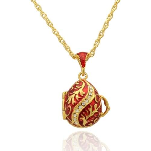 Suitable for European luxury brands necklace retro pattern with red enamel egg pendant necklace crystal Russia, Christmas gifts