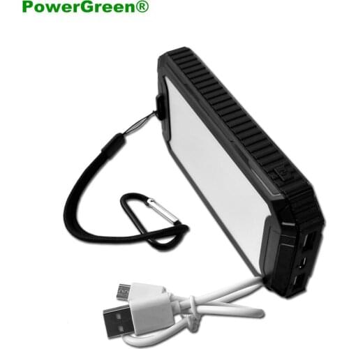 PowerGreen Carabiner Design Solar Battery 10000mAh Dual Ports External Energy Supply Solar Mobile Charger for Cell Phone