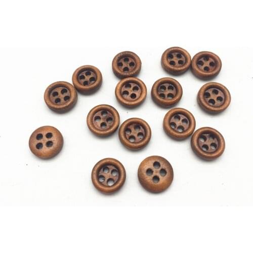 100pcs 10mm Wood Brown Buttons Round 4 Holes Sewing Accessories DIY Button Embellishments Crafts For Scrapbooking