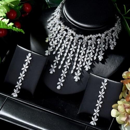 HIBRIDE Luxury 2pcs Bridal Zirconia Jewelry Set For Women Party Dubai Nigeria CZ Crystal Wedding Jewelry Set bijoux dubai N-1293
