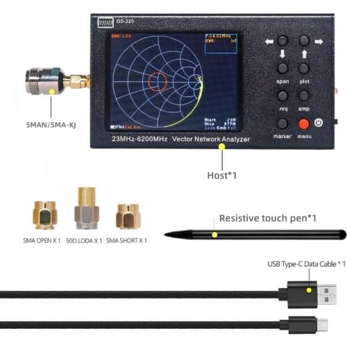 Handle 3.2 inch Touch Screen GS-320 VNA SWR 6G Vector Network Analyzer 23-6200MHz NanoVNA type