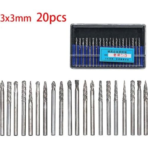 Hand Tools Drill Bit 10pcs 20pcs 3mm 6mm Shank Tungsten Carbide Milling Cutter File Burr Suit Reamer Tools Cut Set for Dremel