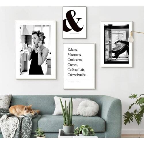 Modern Black White Fashion Photography Print Posters English Letter Canvas Painting Sexy Beauty Girl Wall Pictures Home Decor