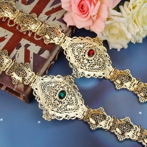 Sunspicems Morocco Caftan Belt for Women Moroccan Waist Chain Belt Hollow Arabesque Ethnic Wedding Body Jewelry Gift
