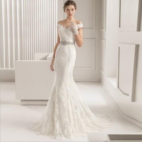 Wedding dress high-end customization 2021 one-shoulder full-body lace palace crystal tail mermaid wedding dress