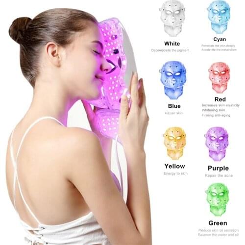 LED Face Mask with Neck Skin Rejuvenation Photon 7 Colors Led Mask Anti Aging Removal Wrinkles Whitening Facial Skin Care Tools