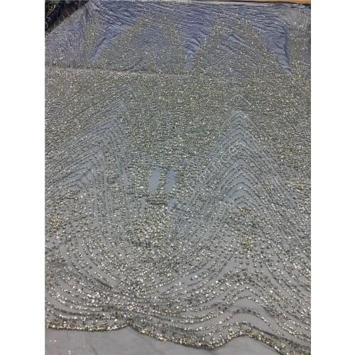 Navy blue mesh silver glitter sequins French lace fabric YG-52 African tulle glitter for wedding dress