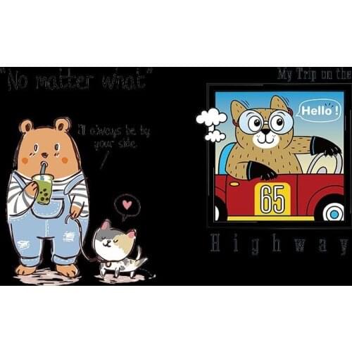 Cartoon bear A cat driving a car Heat Transfer Iron on Patches For DIY Clothes T-shirt Thermal transfer stickers Decoration
