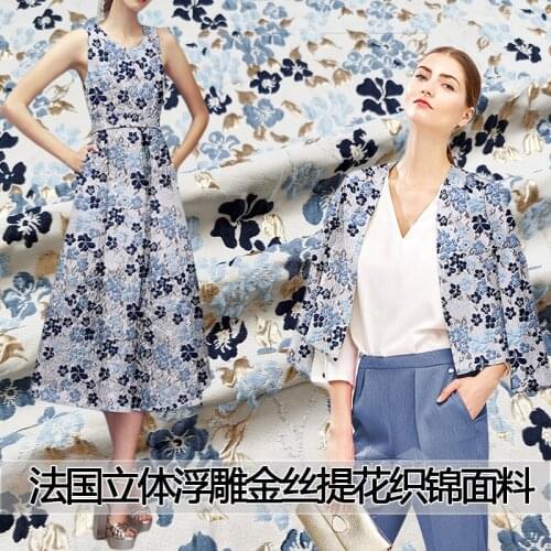 French style relief jacquard metallic Brocade Fabric yarn dyed embroidery fabric for women coat,dress patchwork DIY