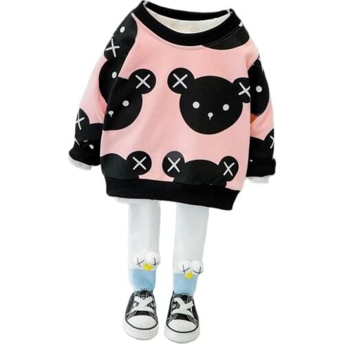 2021 New Newborn Kids Clothes Long Sleeve Cute Cartoon Bear Hoody Top And Leggings Infant Girls Fashion Suit For Children Wear