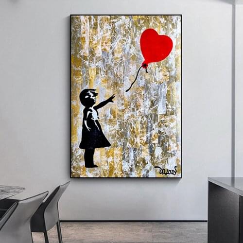 Street Abstract Kids Flying Balloons Graffiti Art Canvas Posters and Prints on The Wall Art Painting Pictures Home Decoration