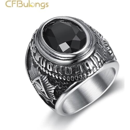 CFBulongs Unique Sheep Head Inlaid Black Stone Ring Stainless Steel Retro Nostalgic Totem Jewelry For Men Accessories