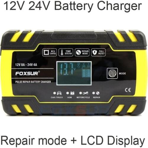 Car Motorcycle 12V 8A 24V 4A Pulse Repairing Battery Charger With Lcd Display Agm Gel Wet Lead Acid Battery Charger