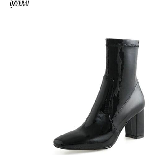 QZYERAI Ankle boots Genuine leather Female boots 7.5cm high heels Womens boots Autumn and winter cowhide Womens shoes