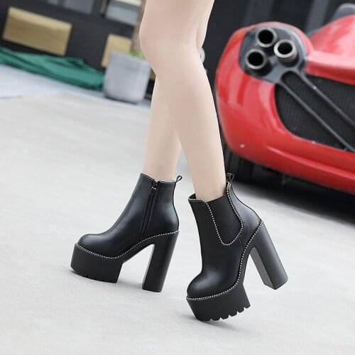 Women Boots Autumn News Women Short Boots Fashion Rhinestone Accessories Thick High Heeled Female Shoes Platform Ladies Footwear