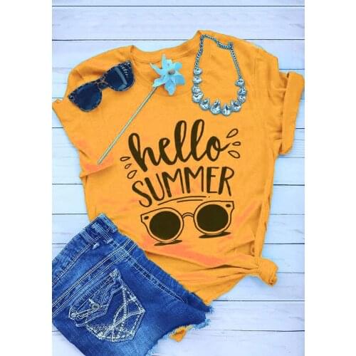 Women Fashion Tees Grunge Aesthetic Girl Ladies Tshirt Cotton Goth Tops Hello Summer Glasses O-Neck T-Shirt Beautiful Graphic