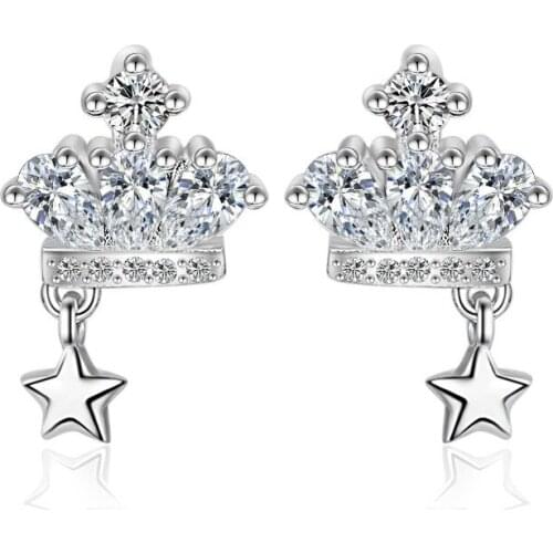 Stud earring 2017 New Fashion Shiny Zircon Crown Design 925 Sterling Silver Stud Earrings for Women Christmas Gift Promotion Hot
