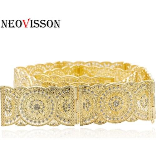 NEOVISSON Algeria Caftan Belt For Women Gold&silver Color Ethnic Wedding Jewelry Metal Waist Chain Hollow Out Flower Waistband