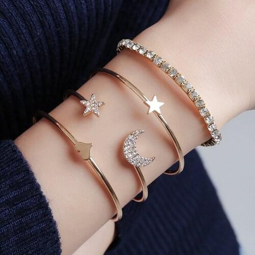 Cross-Border Hot Ornament Simple Fashion Xingyue Set Smooth Heart Star Bracelet Four-Piece Set Hand Jewelry Wholesale