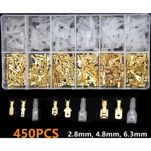 450pcs 2.8/4.8/6.3mm Insulated Crimp Terminals Seal Electrical Wire Connectors Cable Splice Connector Spade Terminal Kit