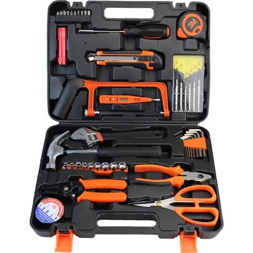 46 pcs Household Hand Tool Set Home Use Tool Case gereedschap herramienta Utility Knife Ratchet Handle Socket LED Light HTS022