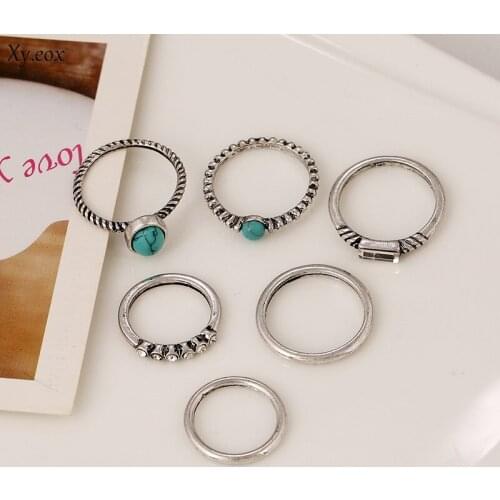 6pcs/set Retro ring set Bohemia Turquoise Joint ring