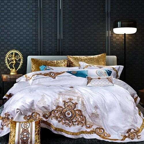 800TC 4/6/10Pcs Satin Cotton Luxury Royal Bedding Set King Queen size Duvet cover Bed sheet set Wedding Bedspread Pillow shams
