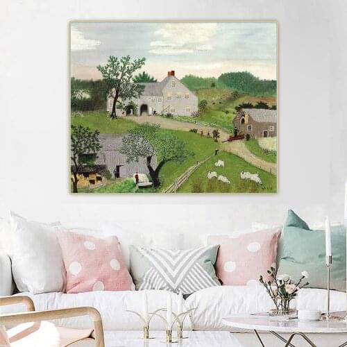 Anna Mary Robertson Grandma Moses《Watering the Horses, 1949》Canvas Oil Painting Aesthetic Picture Poster Decor Home Decoration
