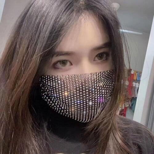 Unisex Shining Rhinestone Decoration Elastic Mask Dance Party Cosplay Night Club Crystal Masks Face For Women Men Jewelry