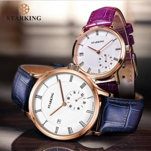 STARKING Couple Watches 28800 Beats Movt Self-wind Mechanical Watch Auto Date Watches Sapphire Crystal Wristwatches Lover Gifts