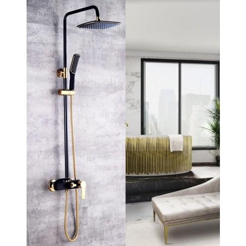 Black gold all copper shower shower set household faucet pressurized shower set handheld shower multi-function shower
