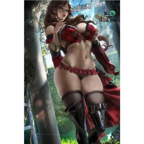 Custom Print Anime Red skirt Sexy Girl Art Posters HD Wall Art Canvas Painting for Living Room Bedroom Home Decor Picture