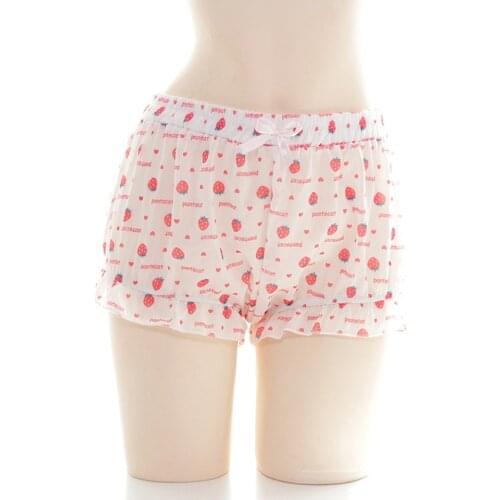 Kawaii Pumpkin Shorts Cute Girl Chiffon Strawberry Print Ruffle ShortS Diaper lover Bloomers Scanties Summer For DDLG