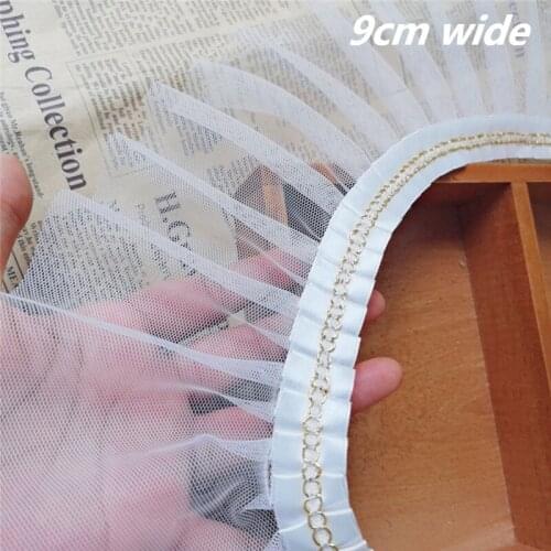 Nice White Mesh Pleated Ruffled Gold Line Lace Fabric Clothes Dress Fluffy 3D Neckline Cuff Skirt Hem Trim Sewing Accessories